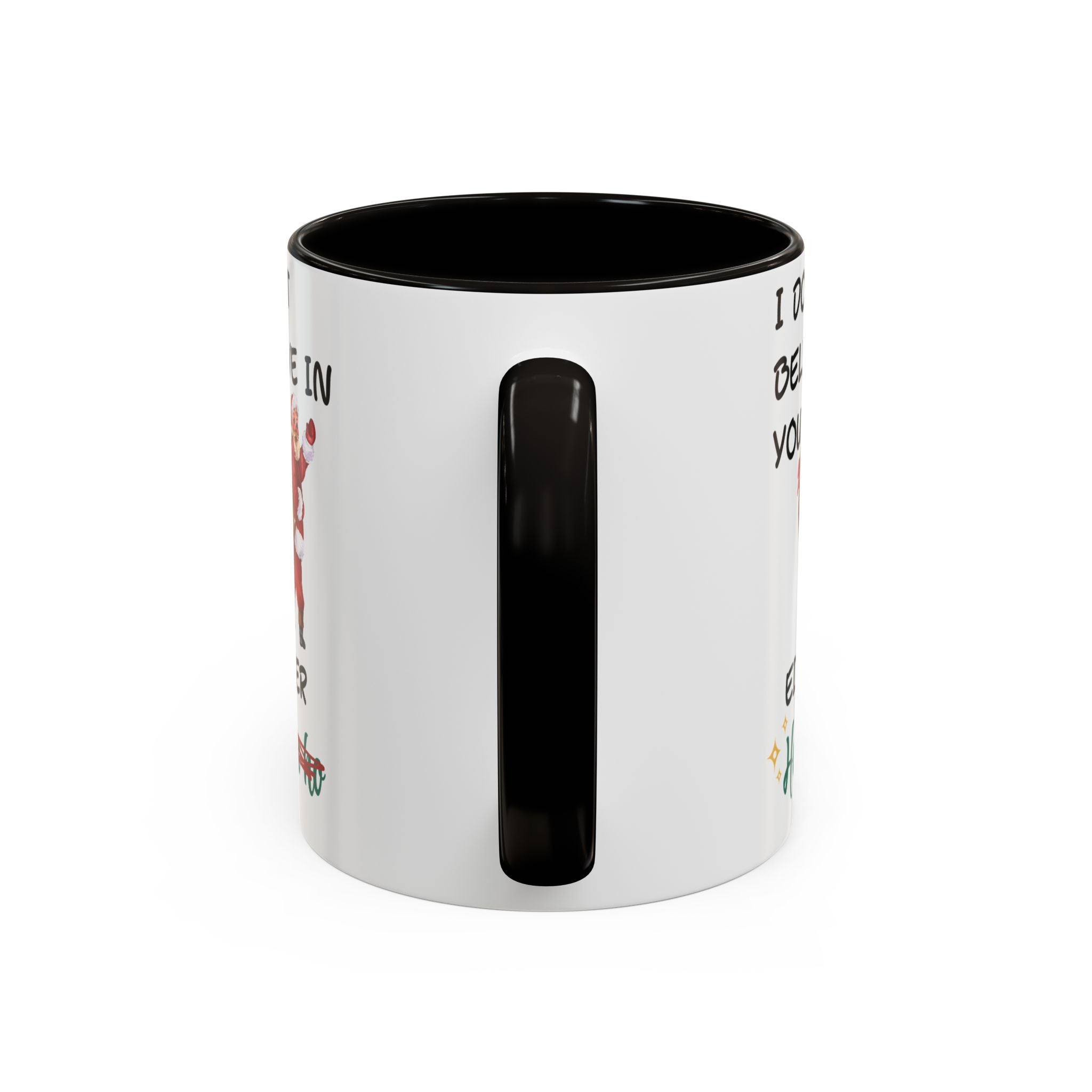 White mug with black interior and handle on a white background