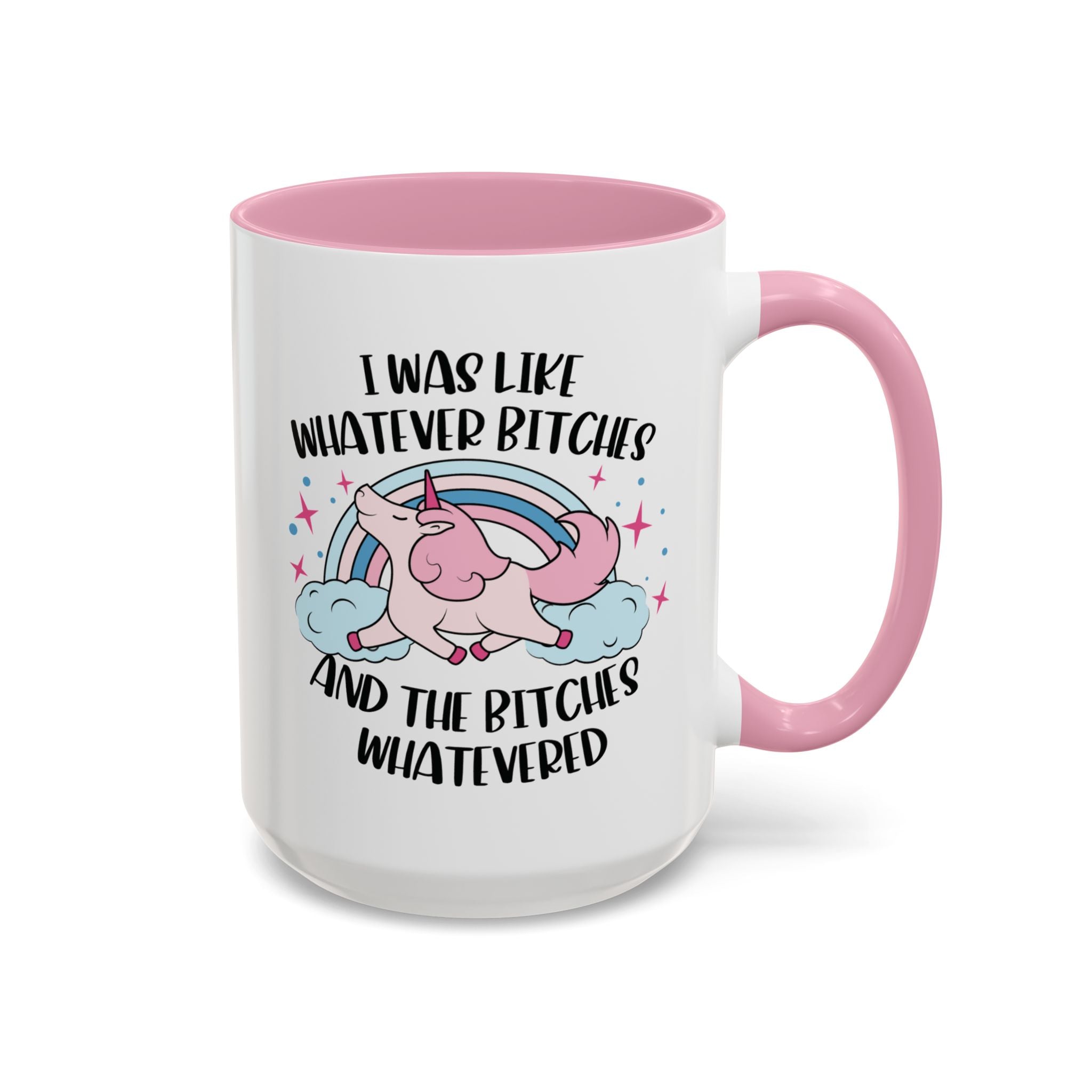 Mug with unicorn graphic and text on a white background