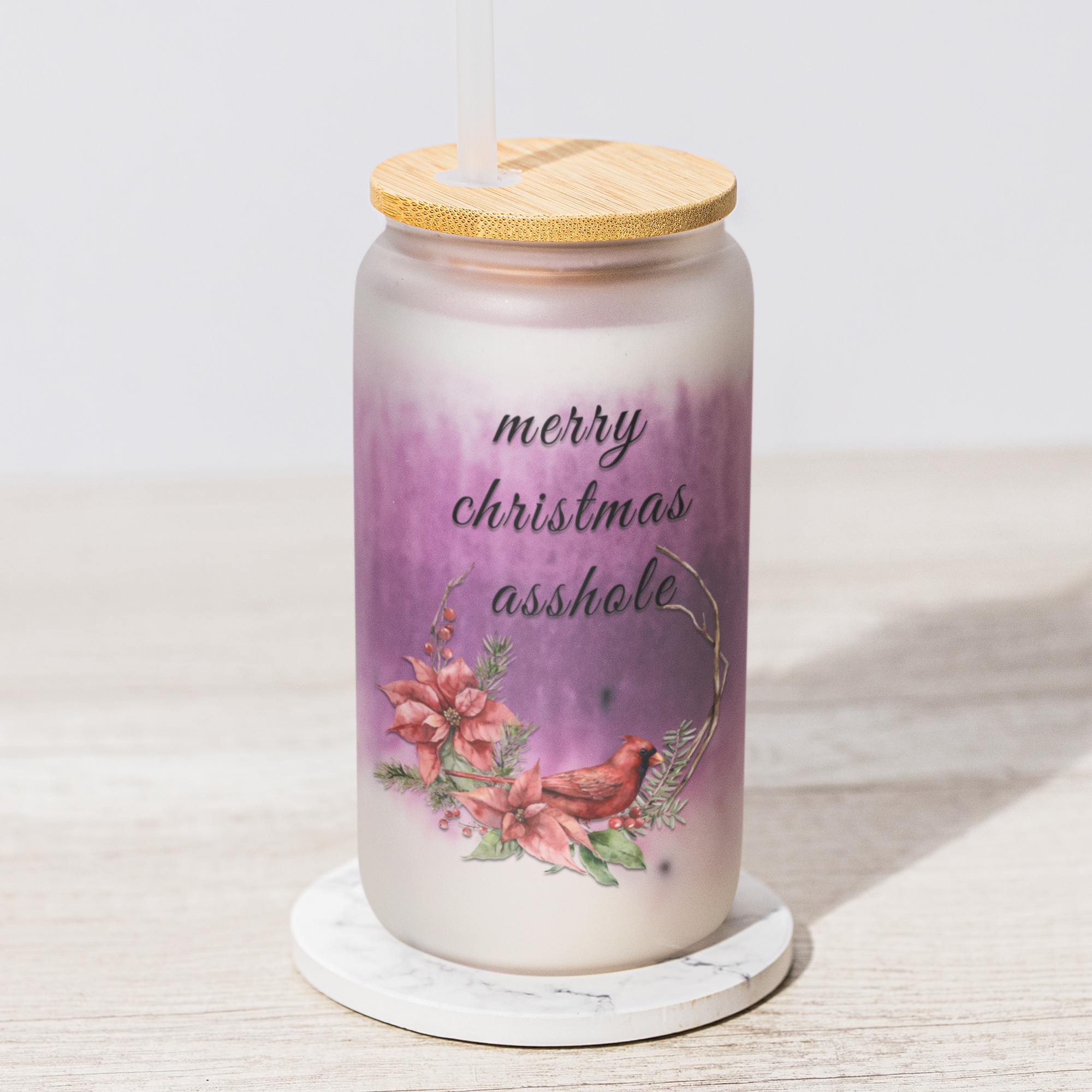 merry christmas asshole mug with red robin and christmas flowers