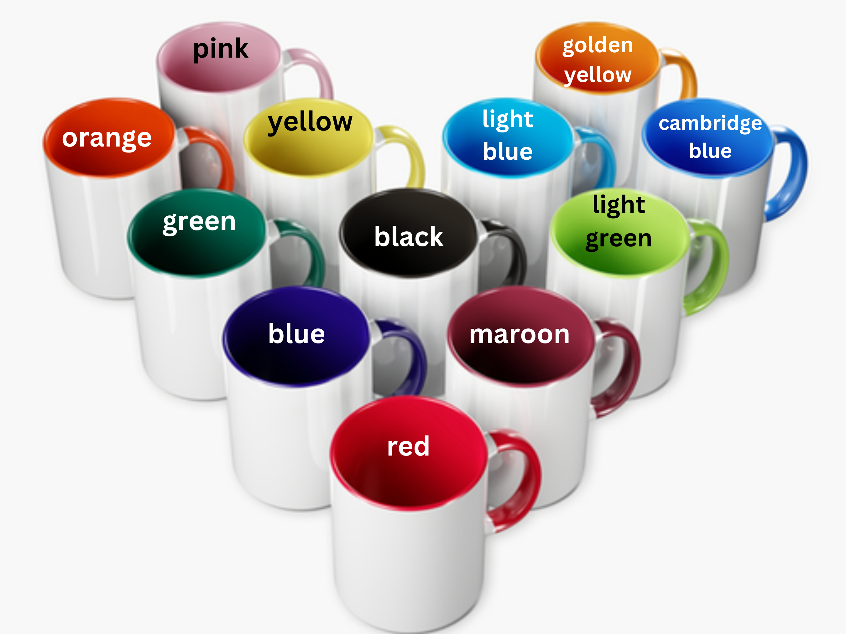Set of colorful mugs with labels on a white background by liquid sarcasm funny gift store