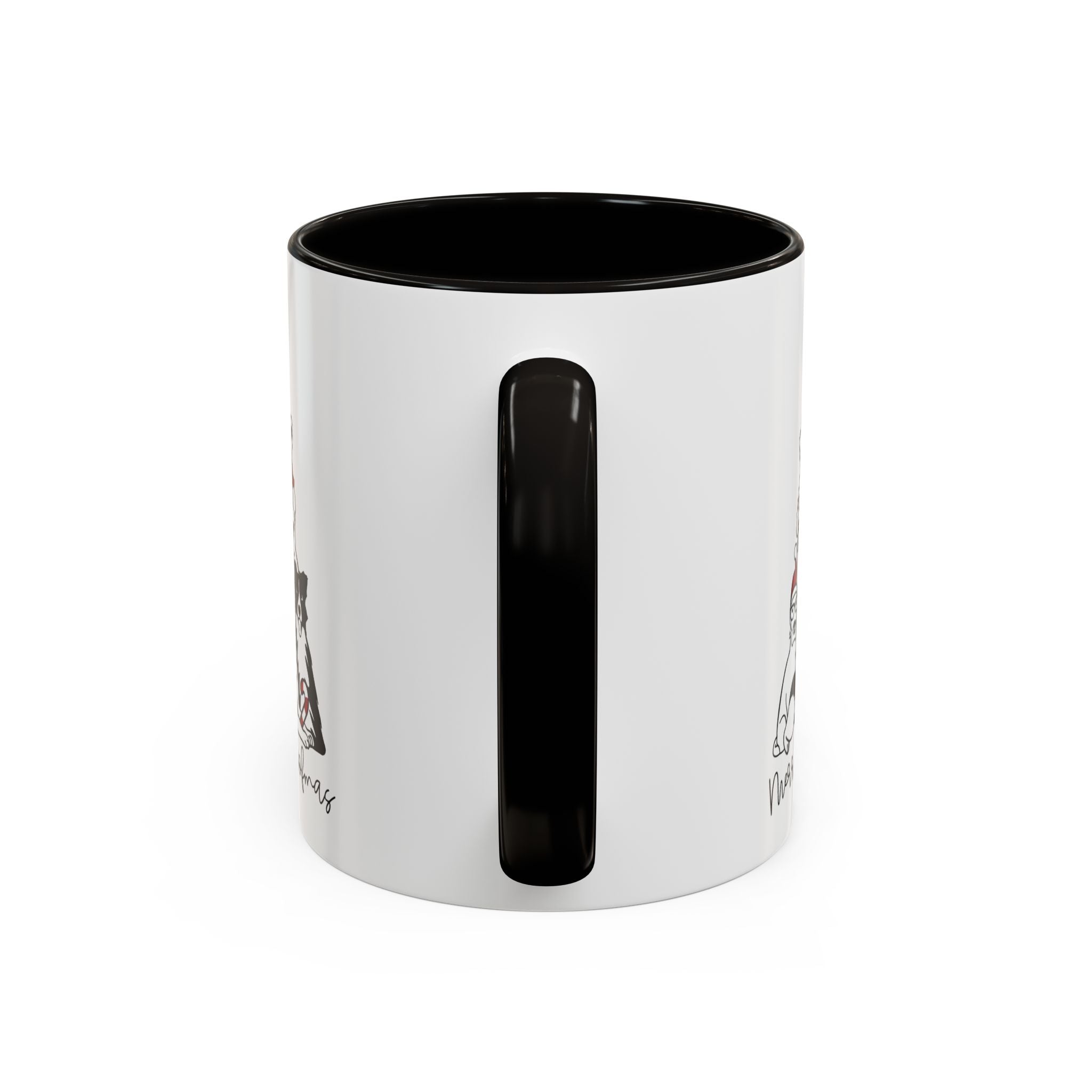 White mug with black interior and handle on a white background