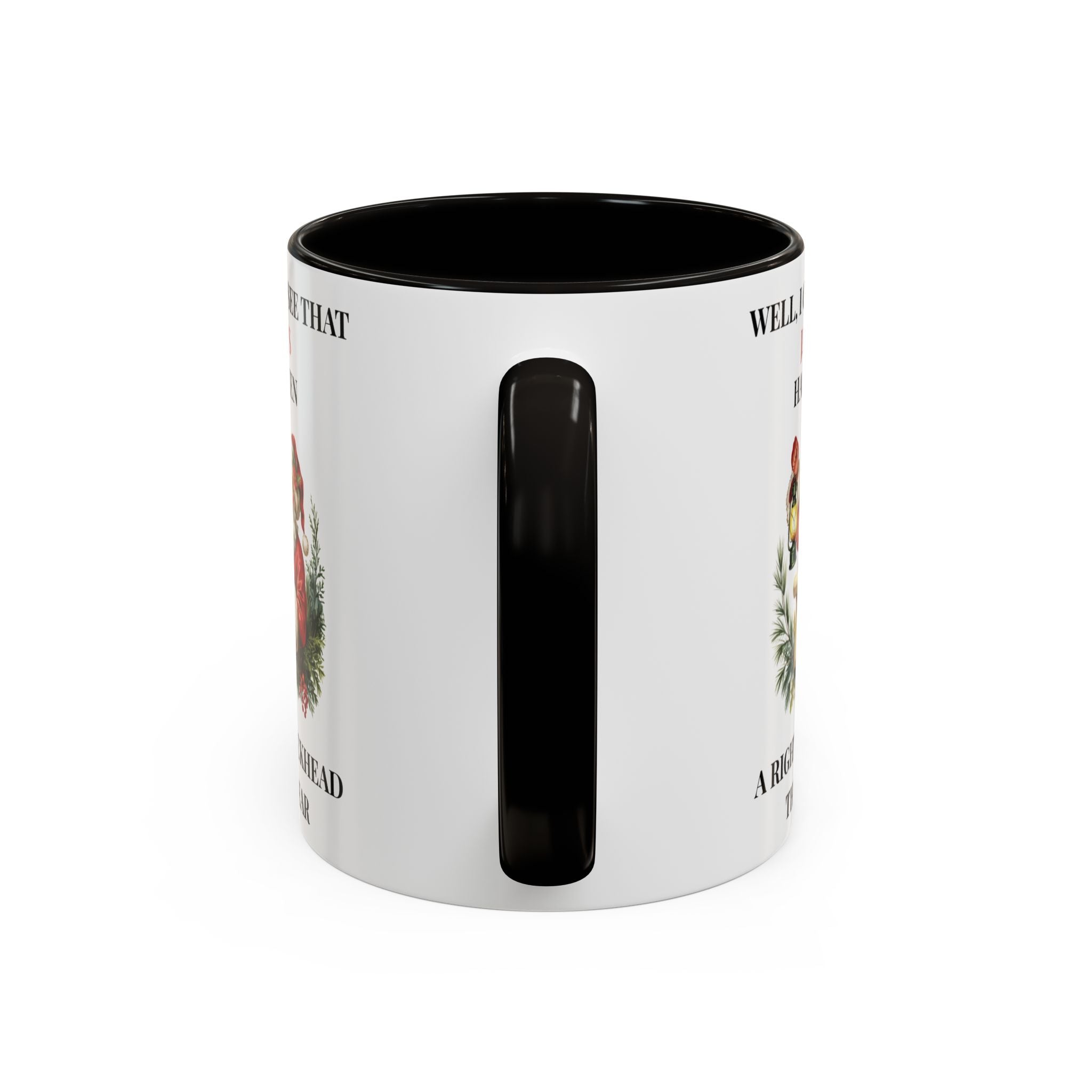 White mug with black interior and handle on a white background